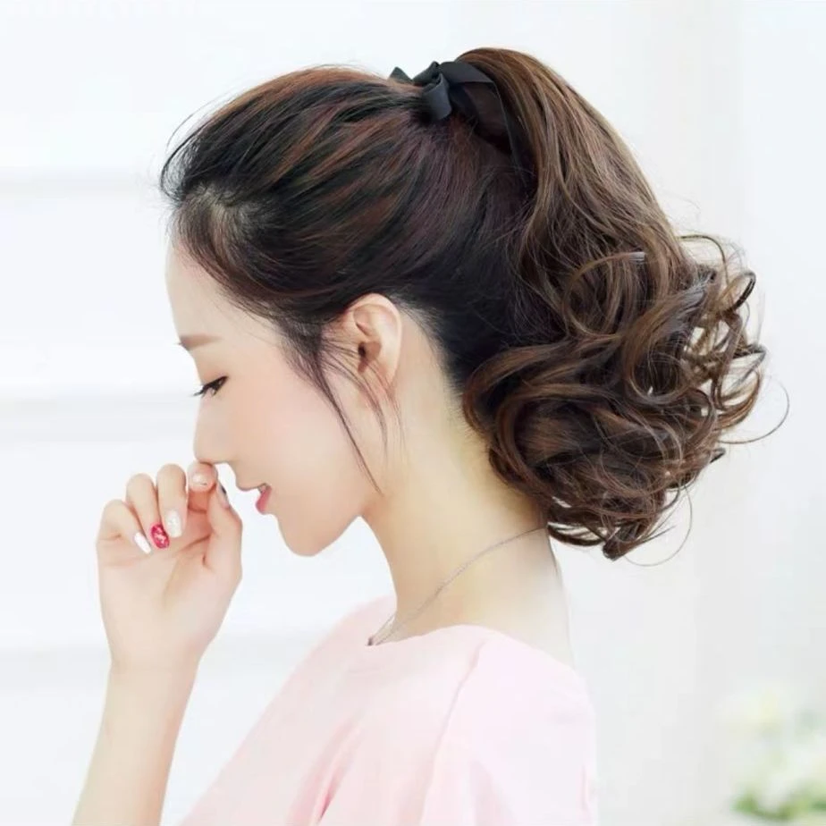 假发马尾女绑带式卷发发尾梨花卷大波浪短卷辫子假头发高扎马尾辫