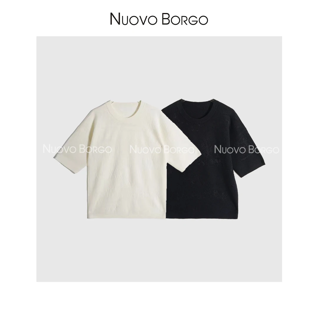 Nuovo Borgo 圆领短袖T恤提花针织短袖女装宽松显瘦 S84/18381