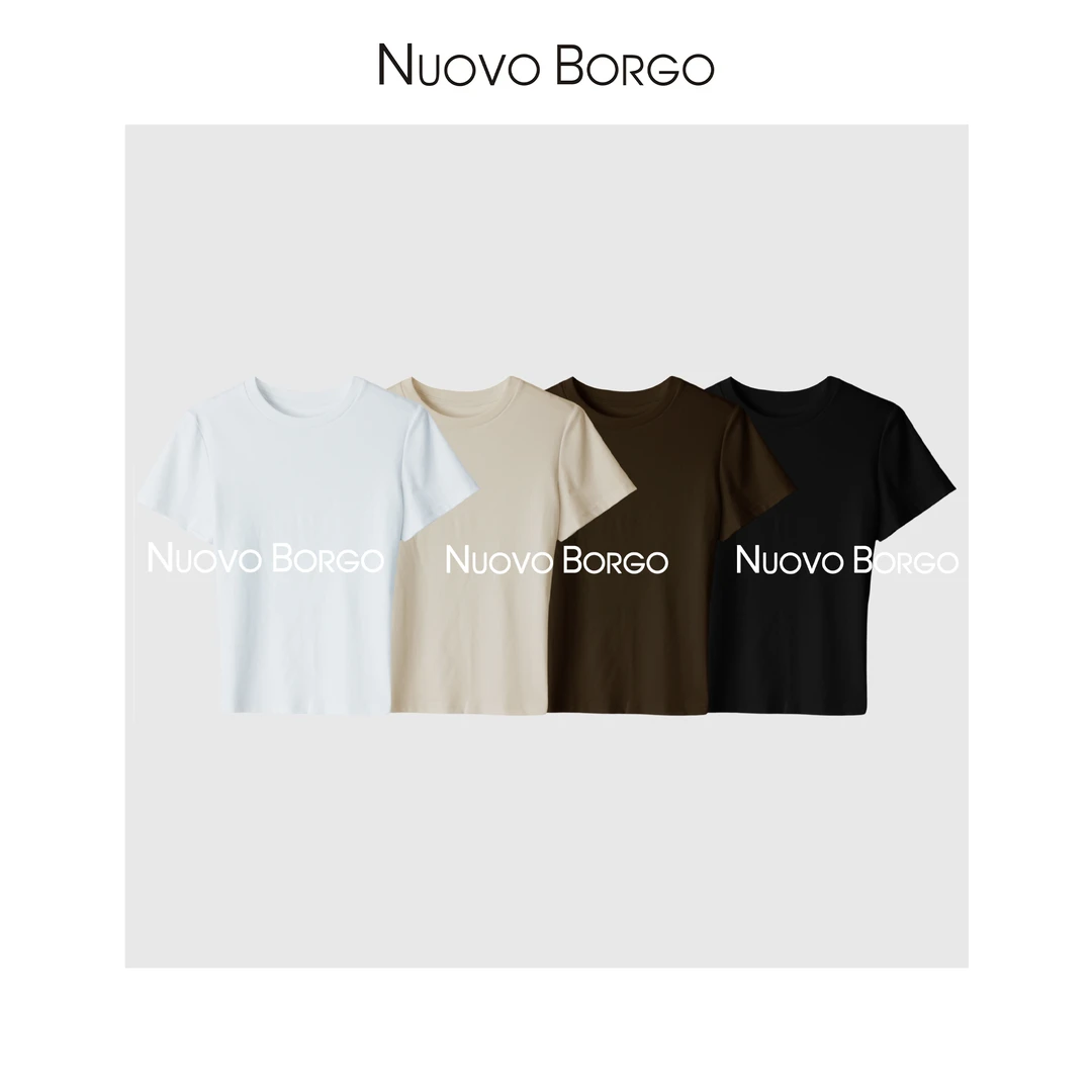 Nuovo Borgo纯色短袖正肩T恤修身显瘦圆领基础内搭上衣 J140/0090