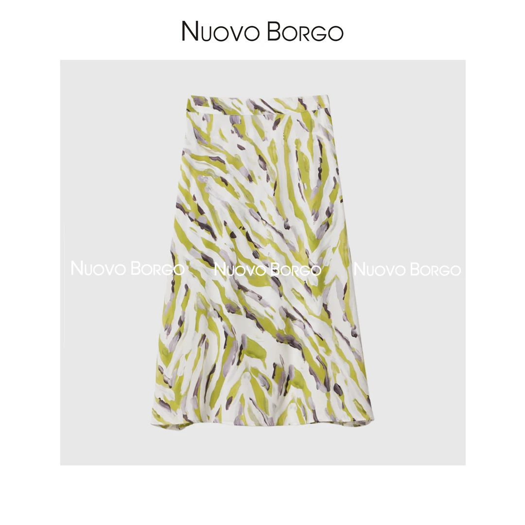 Nuovo Borgo 碎花桑蚕丝A字半身裙显瘦气质优雅中长裙 B51/233256