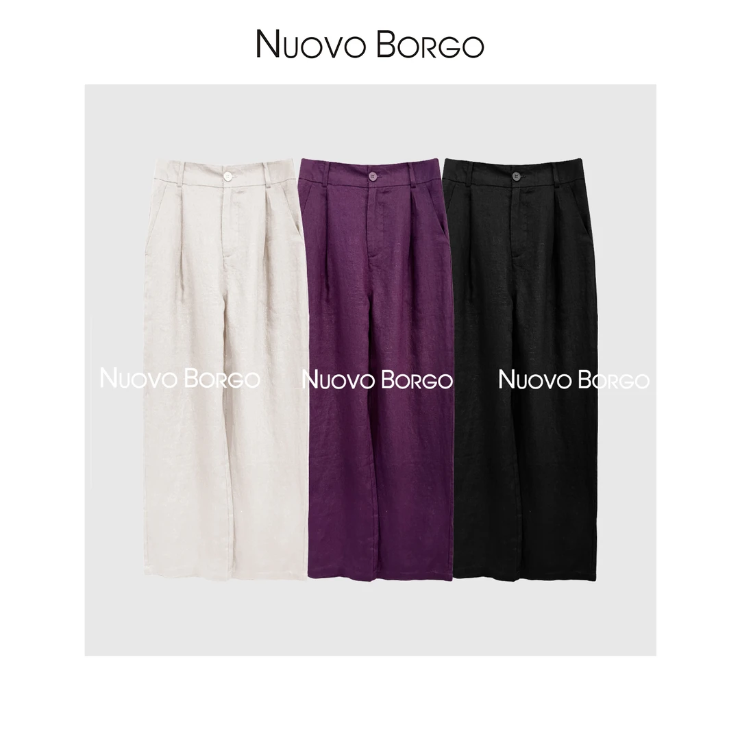 Nuovo Borgo亚麻阔腿裤女士宽松显瘦直筒休闲裤薄款长裤H181/0119