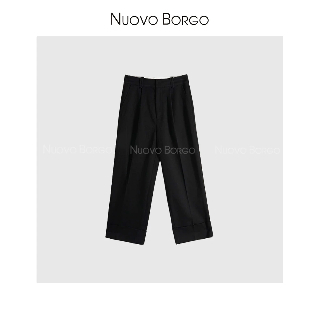 Nuovo Borgo 遮肉垂感宽松显腿直卷边九分直筒烟管裤 Y22/35981