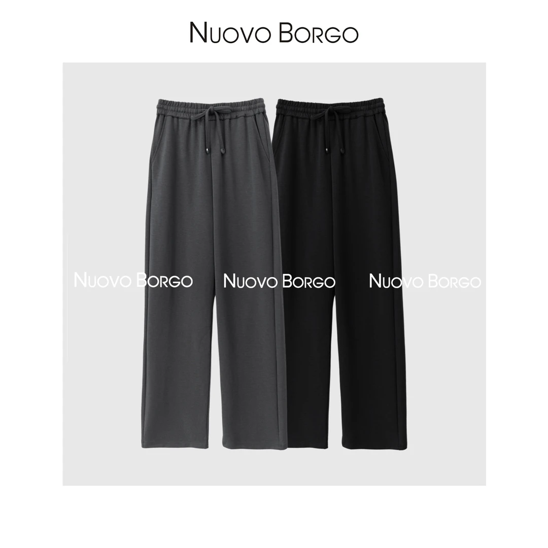 Nuovo Borgo 垂顺抗皱抽绳松紧腰宽松显瘦醋酸直筒休闲裤D01/2302