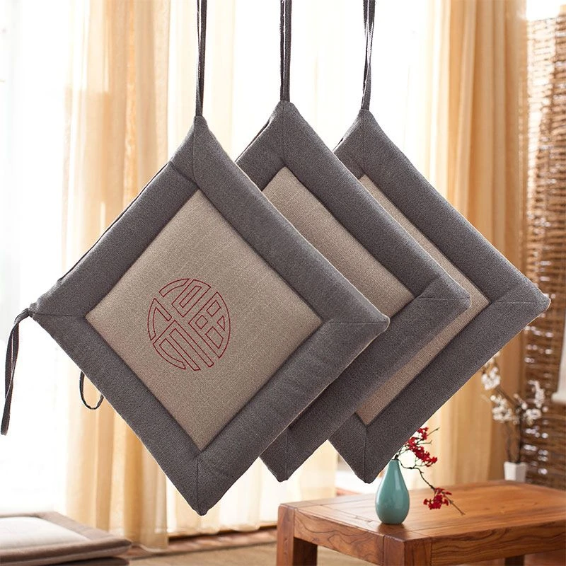 中式椅垫四季亚麻加厚透气椅子办公室桌椅拆洗榻榻米坐垫屁股垫