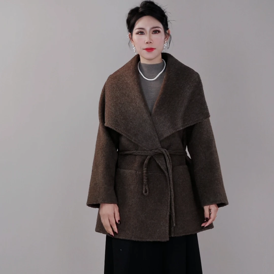 【牦牛绒大衣】-616小个子气质时尚宽松牦牛绒羊毛大衣短款女装外套