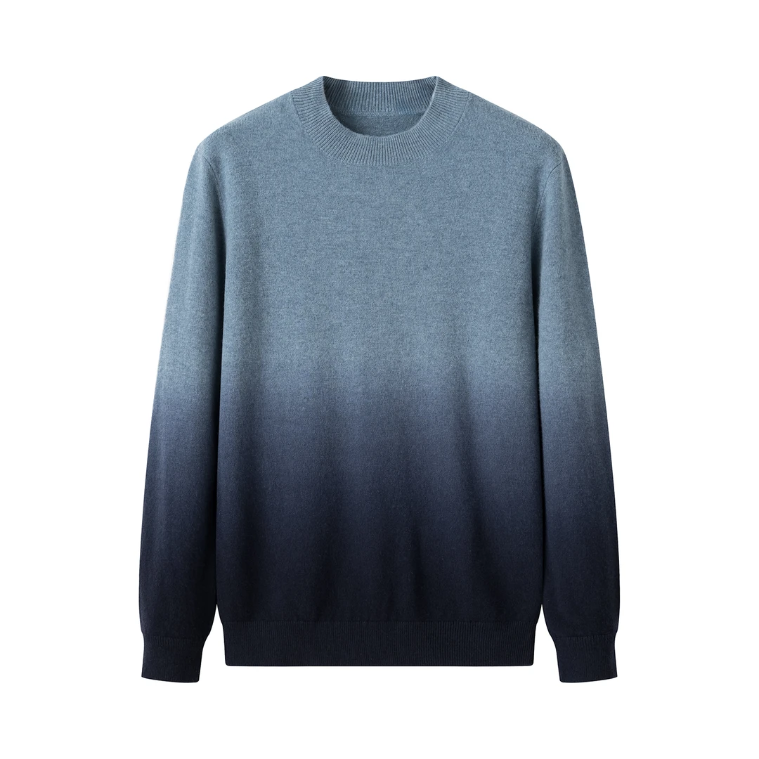 秋冬加厚休闲时尚针织长袖男士圆领宝蓝渐变羊毛衫