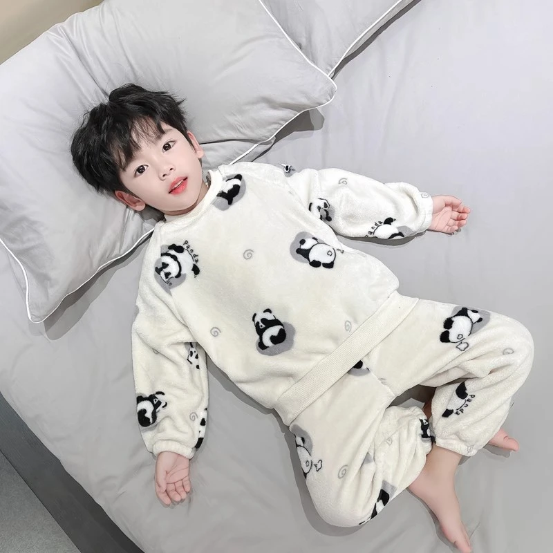 男童睡衣儿童法兰绒秋冬款男孩2025新款冬季加厚珊瑚绒儿童睡衣