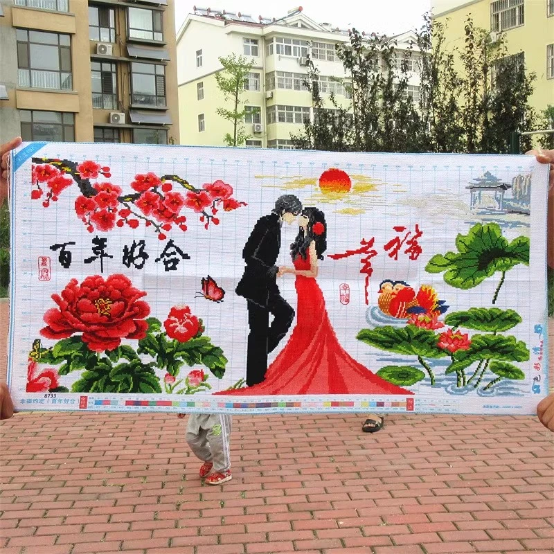 纯手工十字绣成品真爱永恒百年好合玫瑰戒指卧室婚房结婚款装饰画