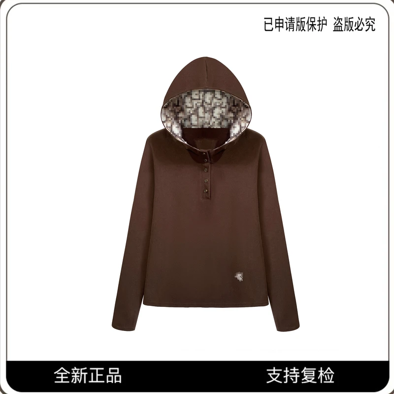 #2024秋冬轻奢复古时尚连帽宽松长袖T恤显瘦休闲上衣潮#65901