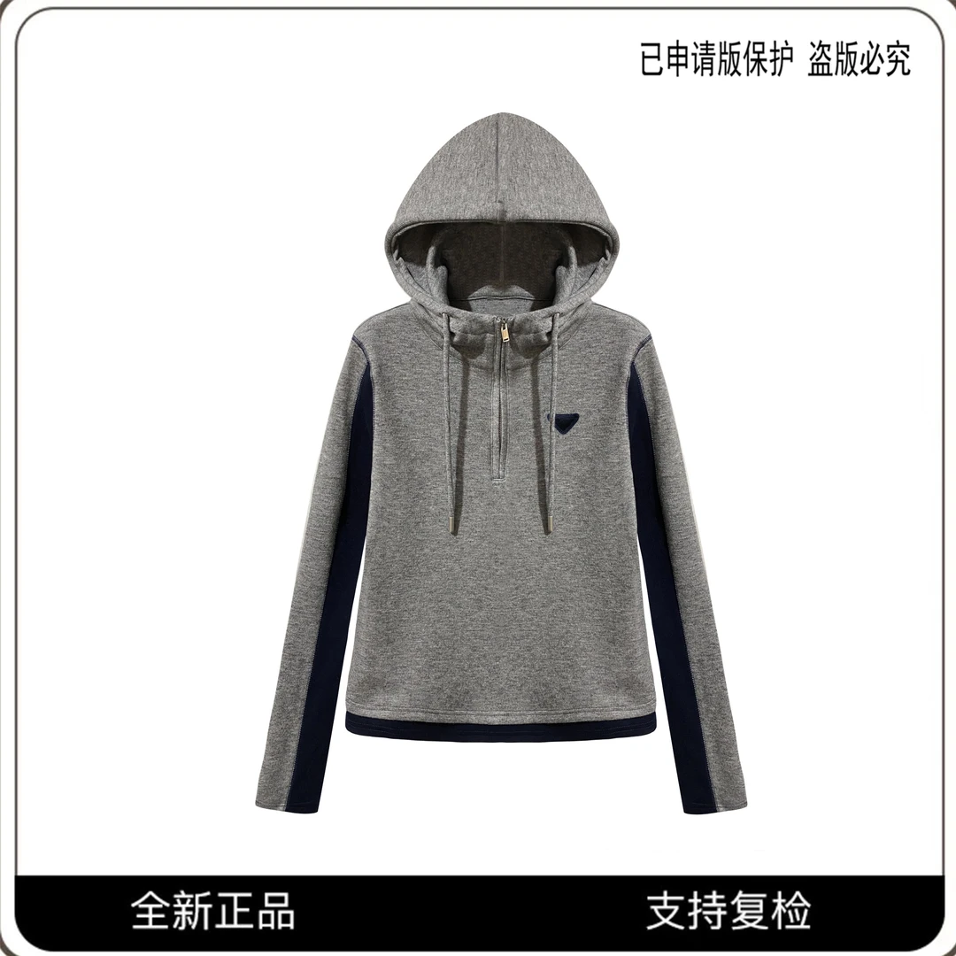 65803#CSIN高奢假两件连帽拼接卫衣外套2024秋冬时尚显瘦长袖上衣