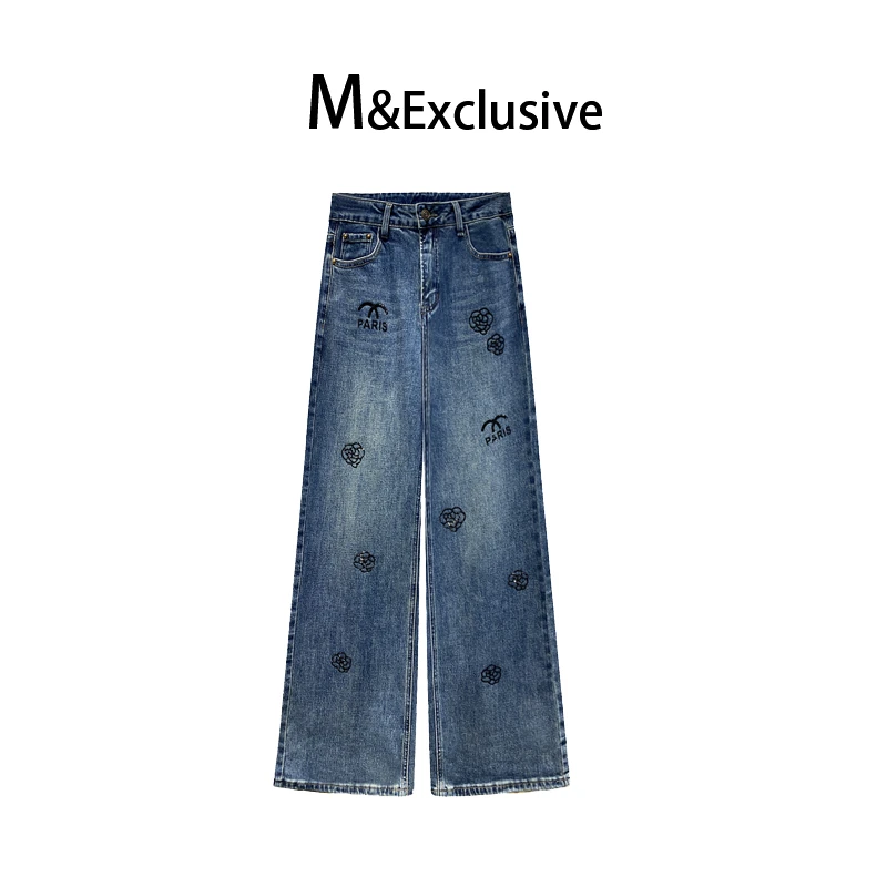 门店1280！M&E2288#CSIN宽松蓝色裤女秋冬款高腰牛仔裤