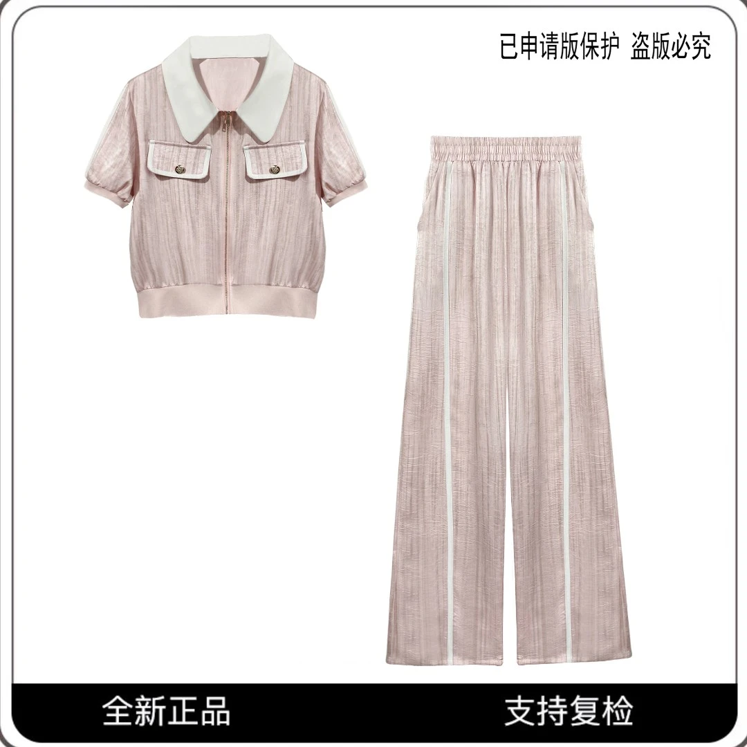 63544#CSIN气质重工烫钻时尚套装2024夏显瘦休闲上衣清凉两件套潮