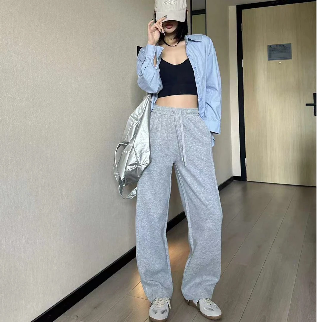 2024秋季新款869沐冬绒弯刀裤，女士宽松百搭抽绳时尚显瘦休闲韩版