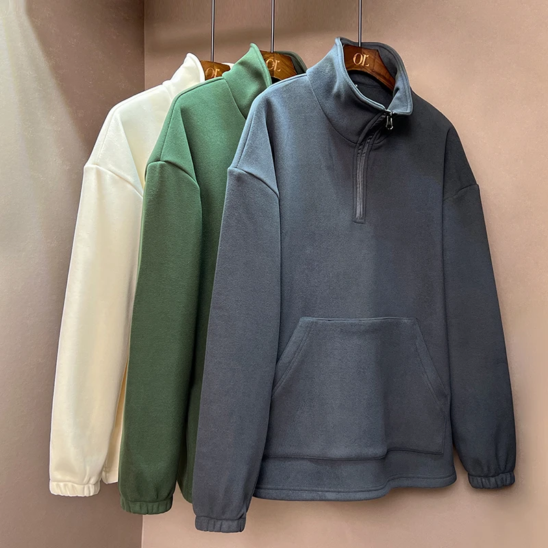 卫衣男休闲宽松百搭外套纯色男士加绒加厚长袖冬款纯色上衣立领