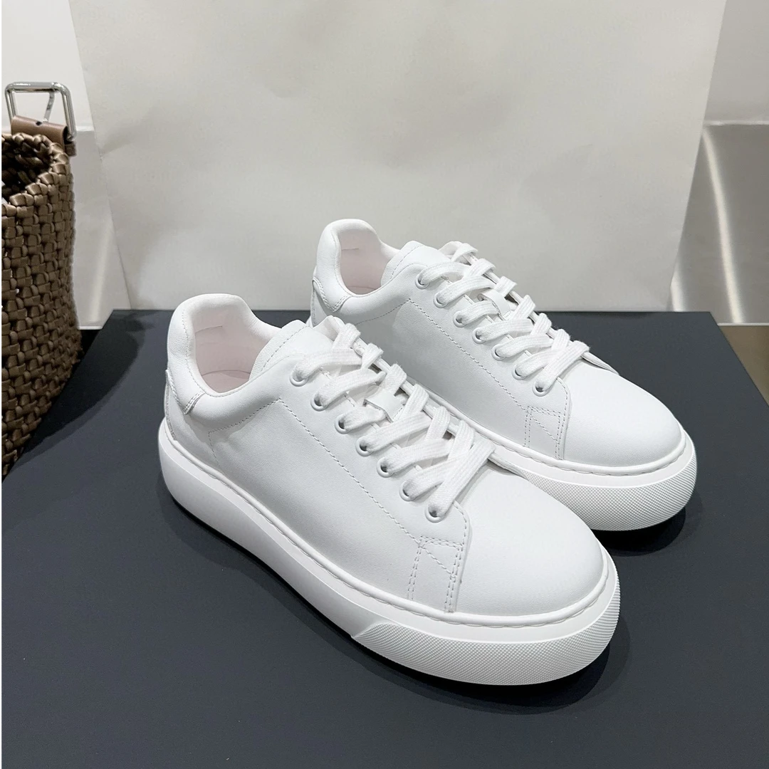 新款软牛皮小香风时尚简约百搭轻奢全真皮增高厚底小白鞋