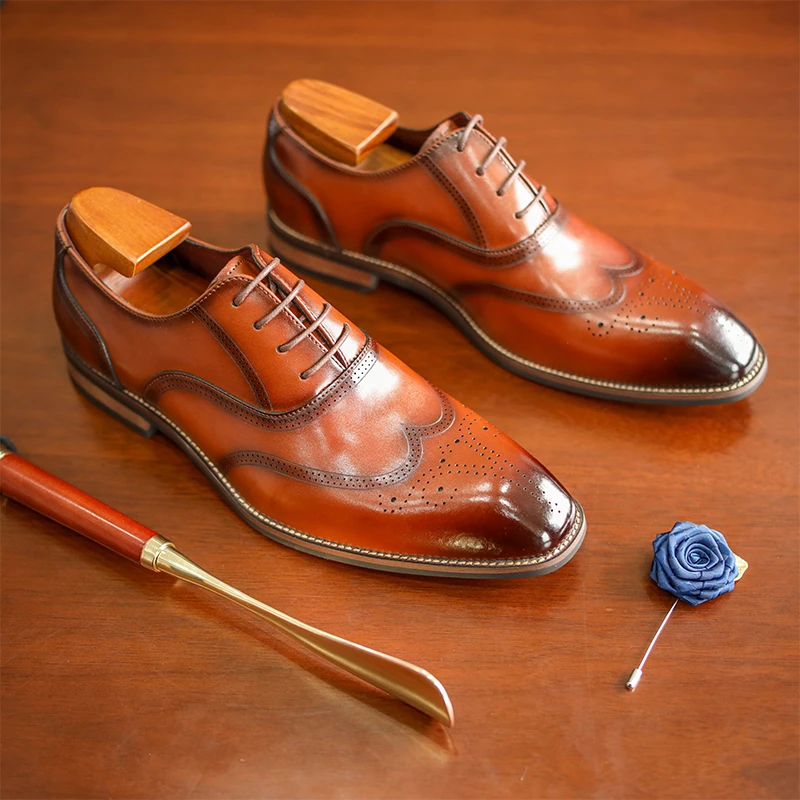 布洛克雕花牛津鞋男士正装皮鞋英伦风商务皮鞋男款新郎结婚皮鞋