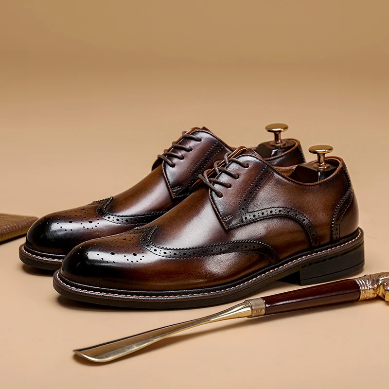 真皮布洛克雕花皮鞋男士正装皮鞋英伦风商务休闲皮鞋男新郎结婚鞋