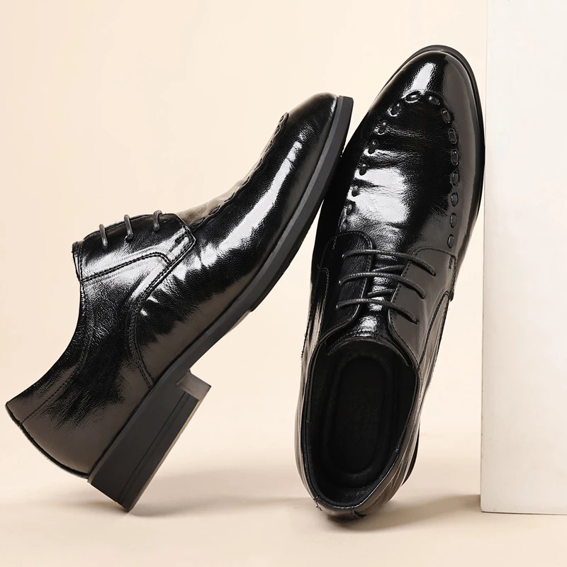 真皮羊皮皮鞋男士商务德比鞋英伦风黑色正装皮鞋上班通勤鞋结婚鞋