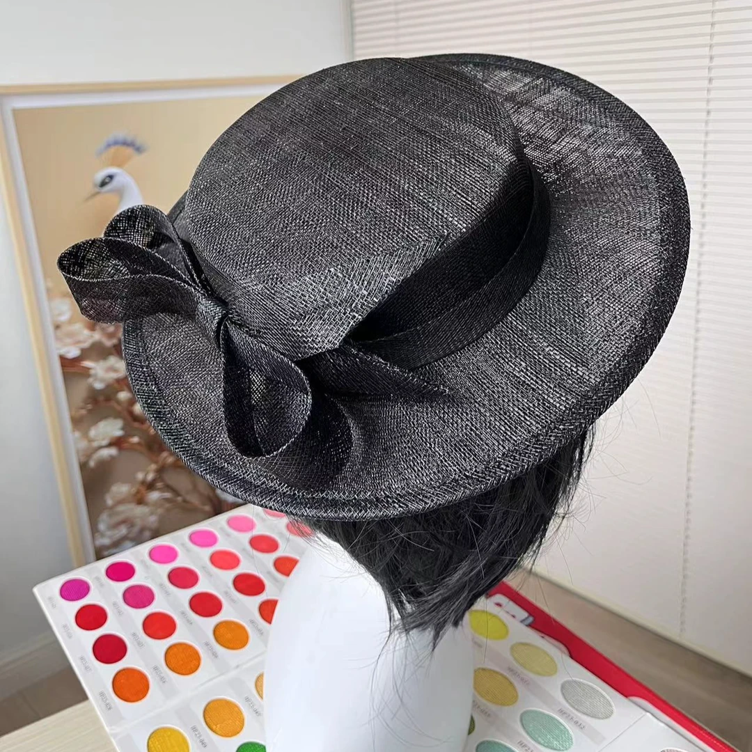 黑色礼帽麻纱帽子女头箍帽发箍帽子平顶时尚复古英伦女士夏季