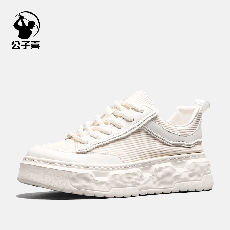 公子喜【轻软弹】夏季透气弹力布男士休闲潮鞋百搭厚底板鞋