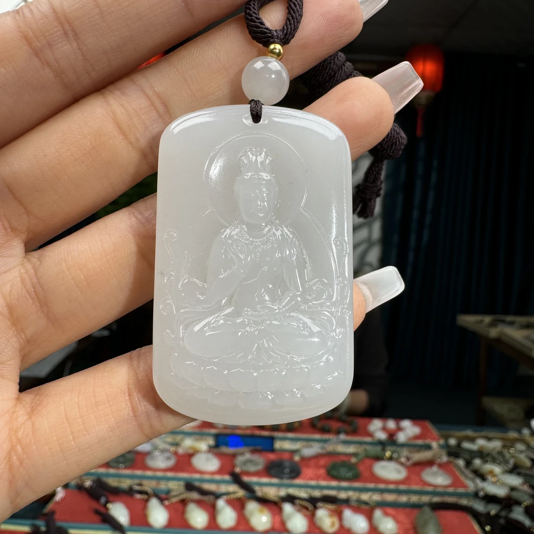 和田玉挂件双面佛观天下观音牌（30×50）