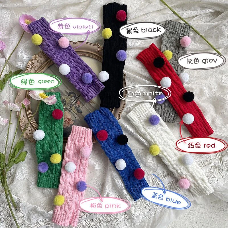 奇米迪日系新品儿童学生宝宝彩色球球针织袜套保暖堆堆袜女230823