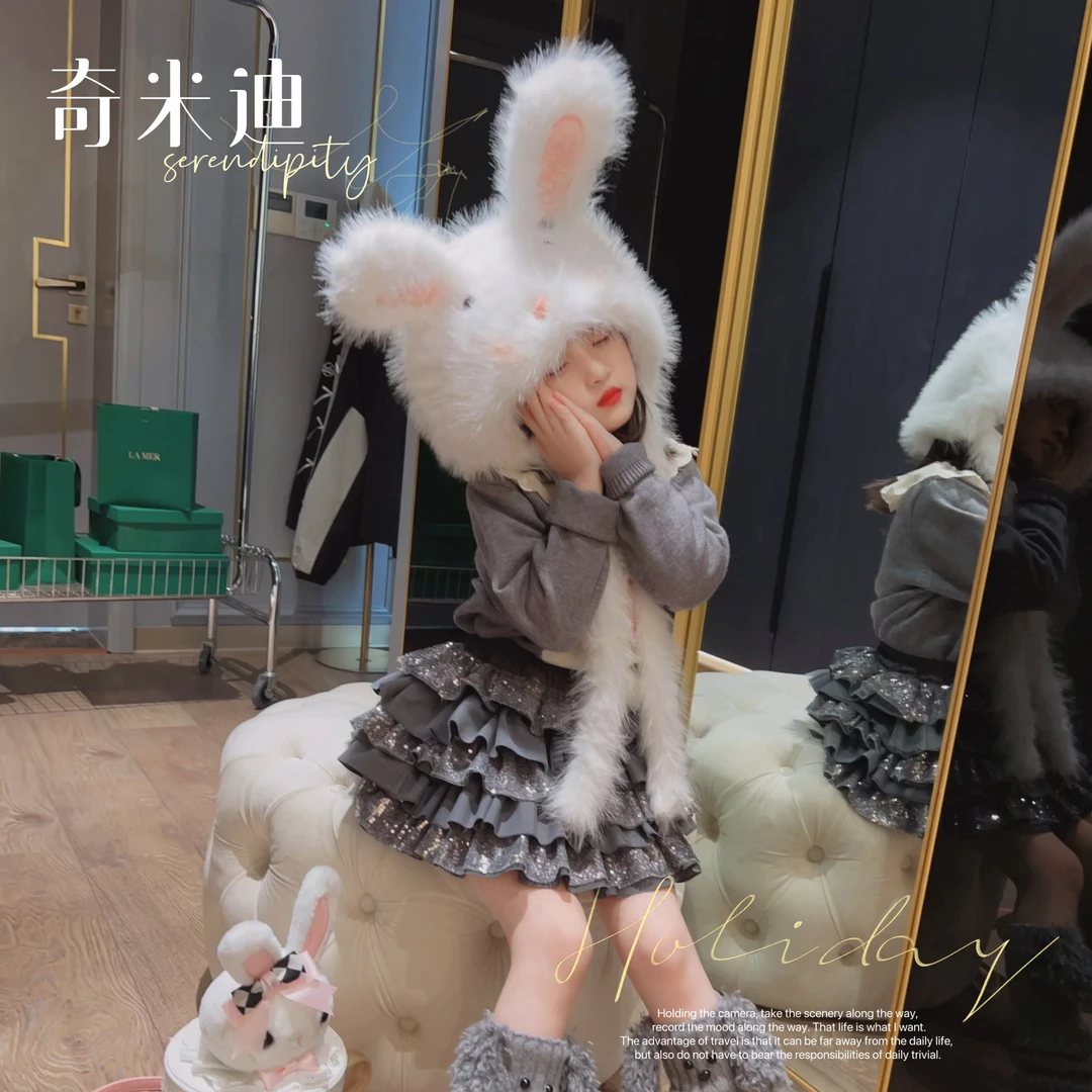 【兔兔帽子】奇米迪女童秋冬可爱小兔子毛绒保暖加厚护耳帽子241014