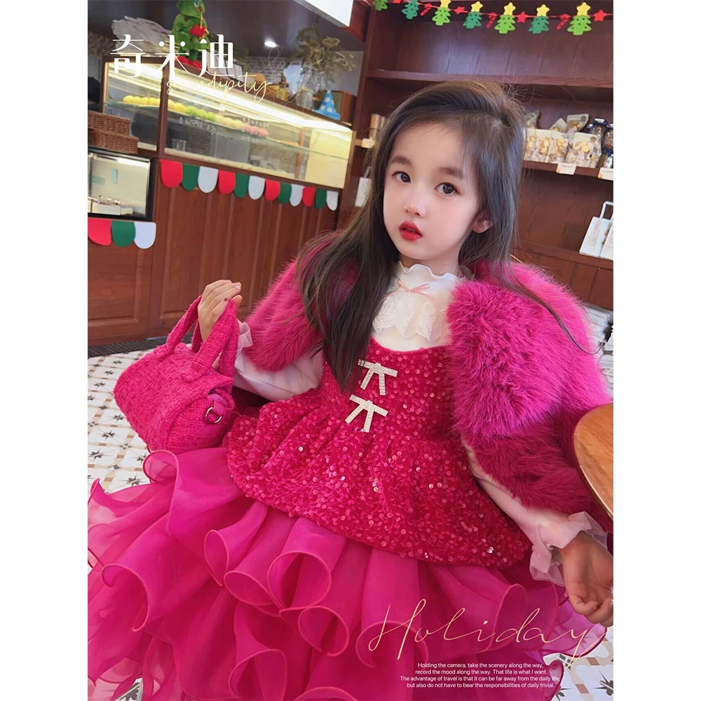 现货【芭比公主】奇米迪女童冬季甜美公主裙2023新款连衣裙44297