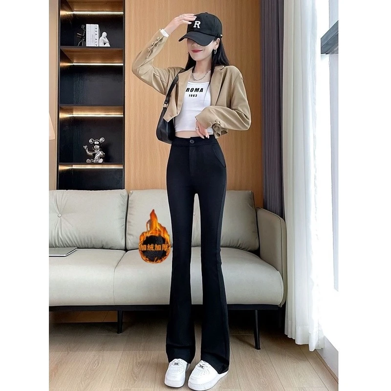 加绒微喇裤女2025秋冬新款高腰显瘦西装喇叭裤加厚垂感百搭休闲裤