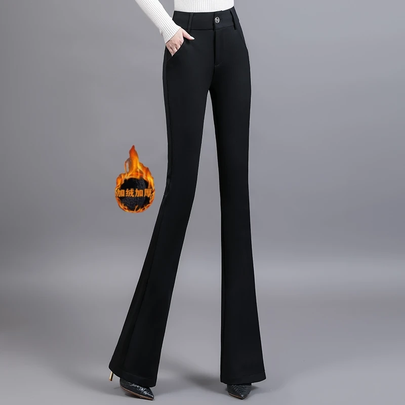 西装裤子女2025秋冬新款高腰显瘦休闲女裤时尚弹力加绒微喇叭裤子