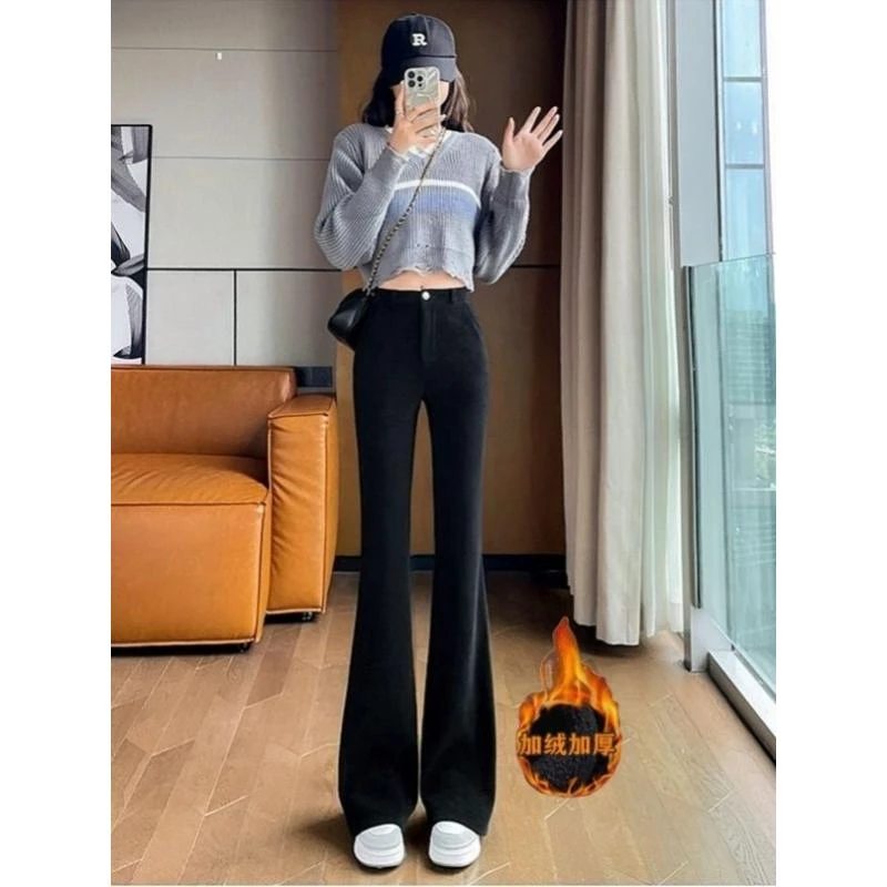 加绒微喇西装裤女秋冬2025新款高腰显瘦喇叭休闲裤加厚弹力长裤子