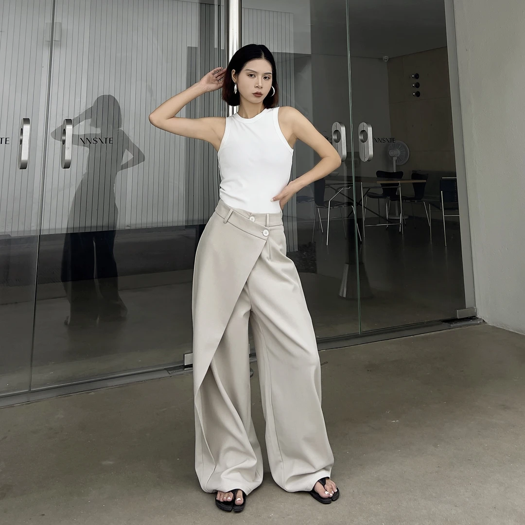 气质简约显瘦小众设计直筒西装裤女宽松阔腿休闲裤 0221#