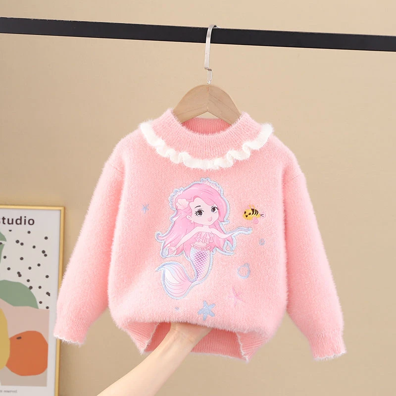 【巴拉甄选】女童水貂绒毛衣加绒加厚卡通冬季打底中大童不起