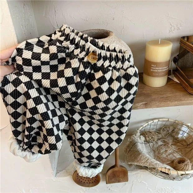 【冬季大促】男女童裤子加绒秋冬新款加厚百搭格子灯芯绒爆款休闲