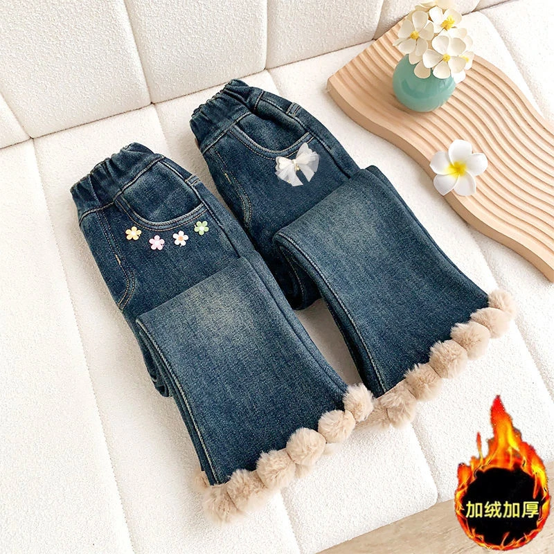 【小扬哥推荐】女童加绒牛仔裤2023秋冬新款小女孩冬季加厚韩版保