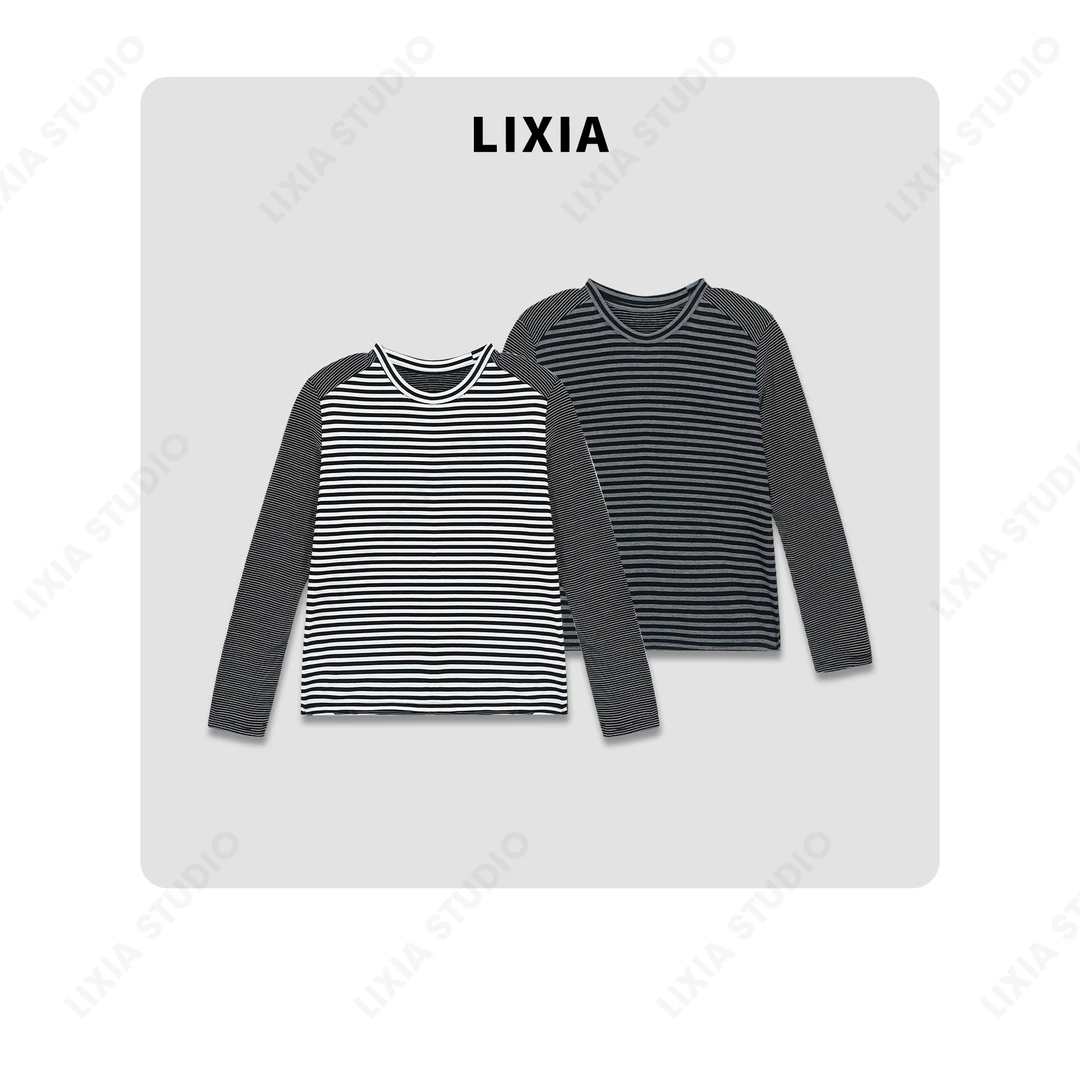 LIXIA【斑马条】拼接时尚条纹插肩袖舒适T恤-A8527