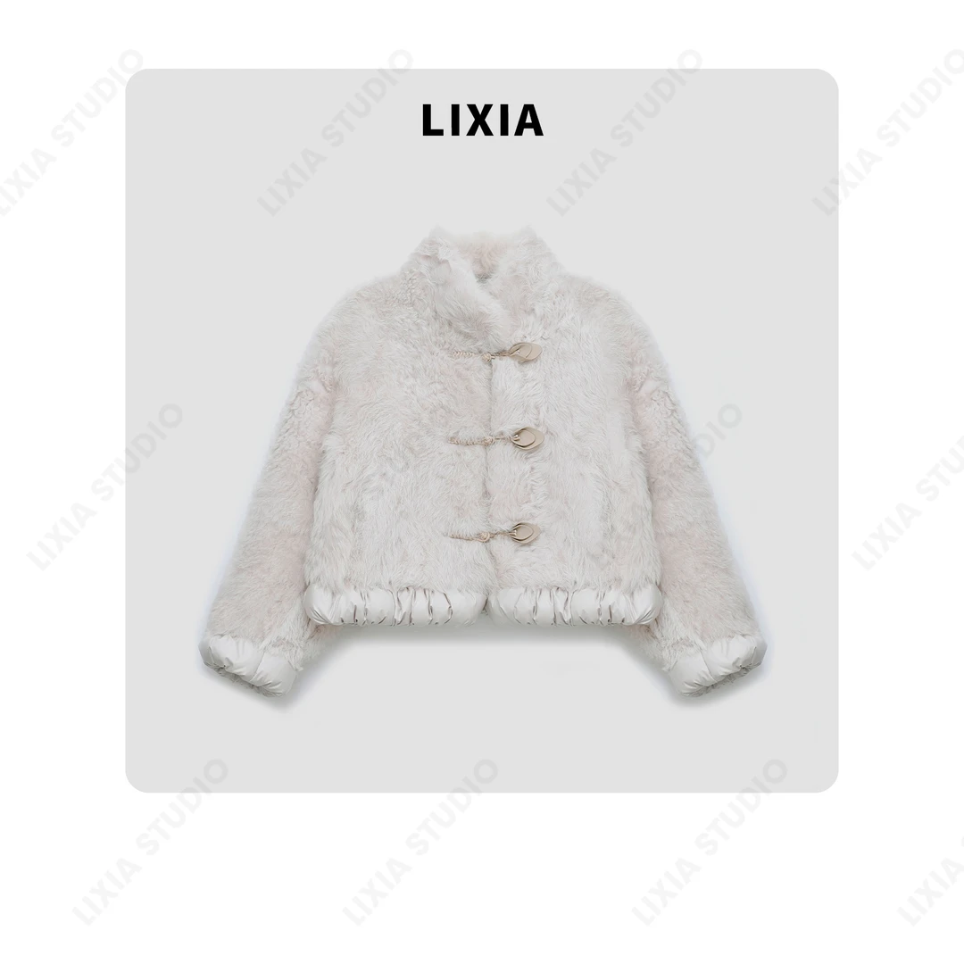 LIXIA【金枝玉叶】欧美风气质托斯卡纳皮毛一体立领鹅绒服-A8099
