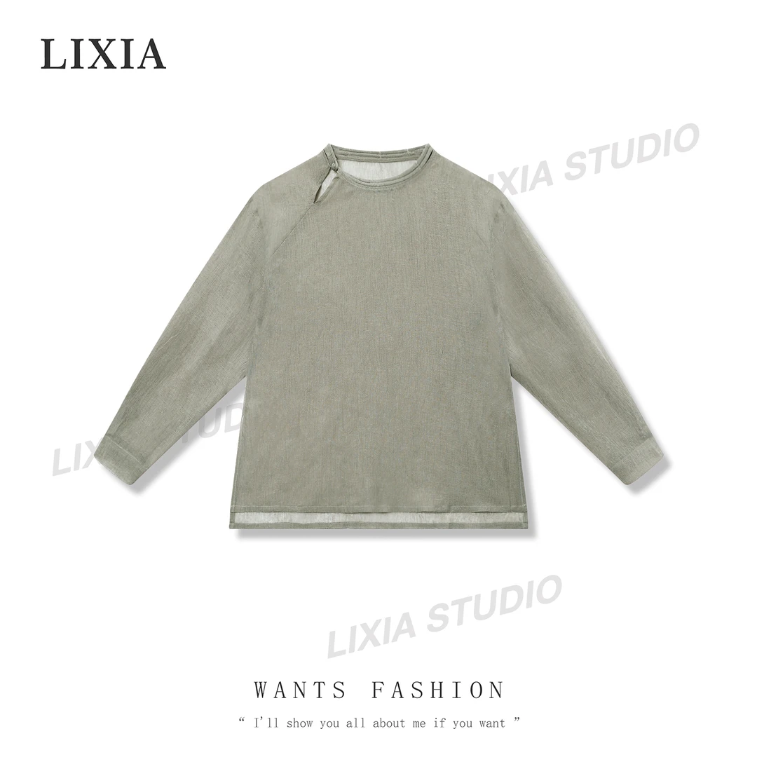 LIXIA【国珊】时尚国风轻薄圆领简约衬衫-4121