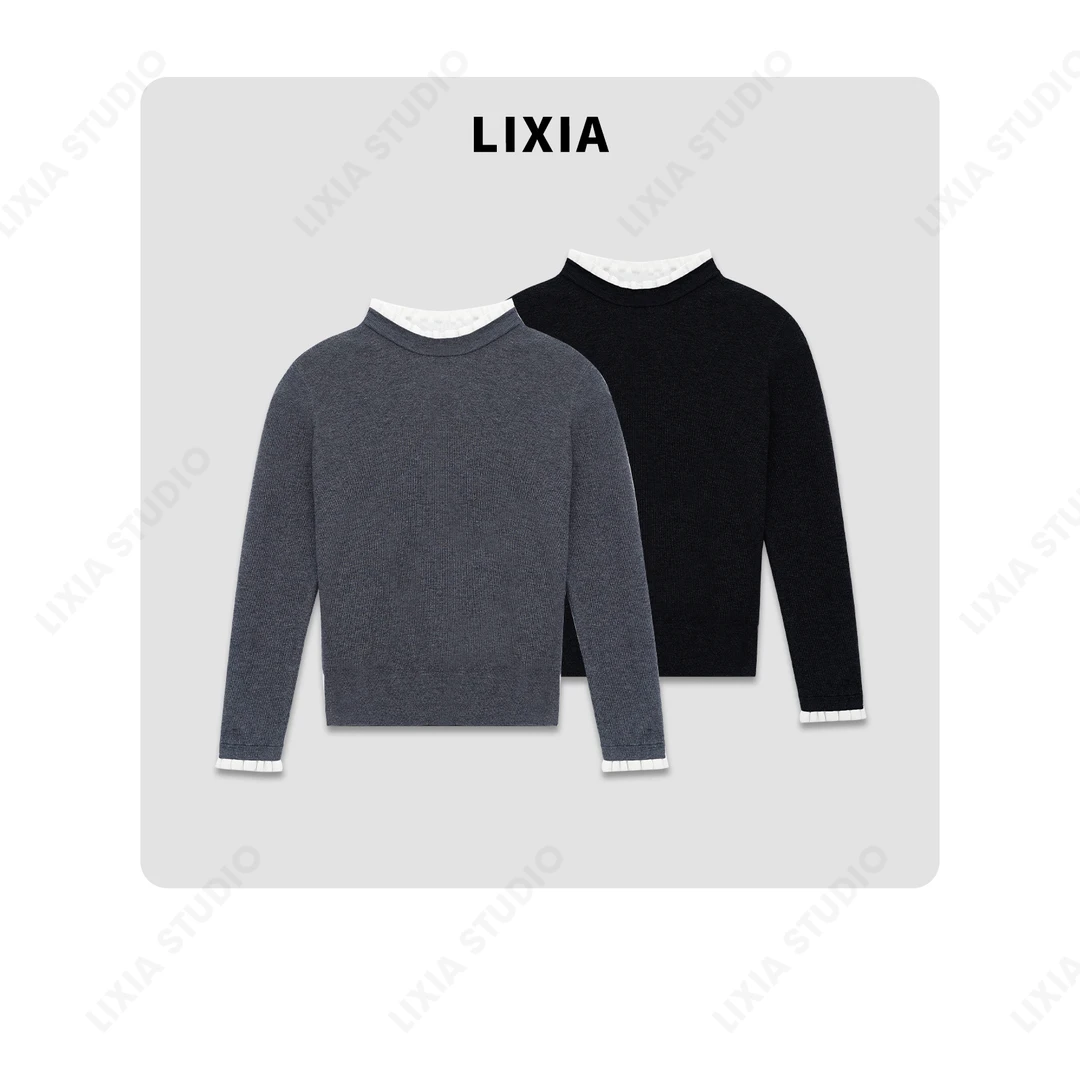 LIXIA【圆舞曲】进口四平针法式浪漫赫本风木耳领羊毛衫-A8107