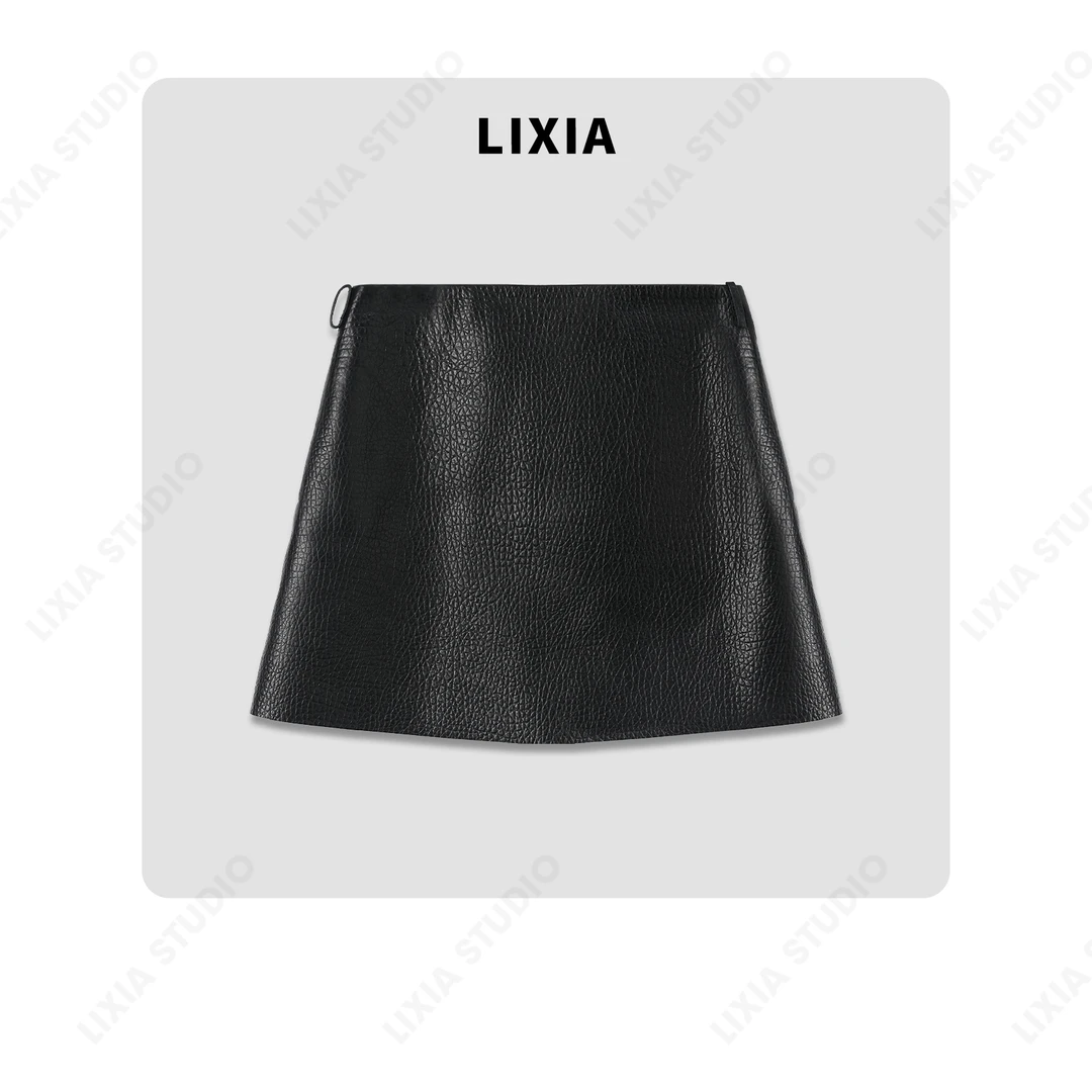 LIXIA【彰显个性】艺术感A字版型羊皮革含打底里裤半身裙-A8502