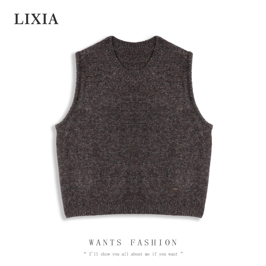 LIXIA【栖谷】圆领套头纯色简约百搭山羊绒马甲-2922