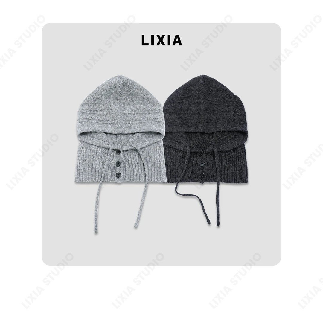 LIXIA【弄潮儿】纯羊毛穿搭时尚感带扣绳绳帽-A8161