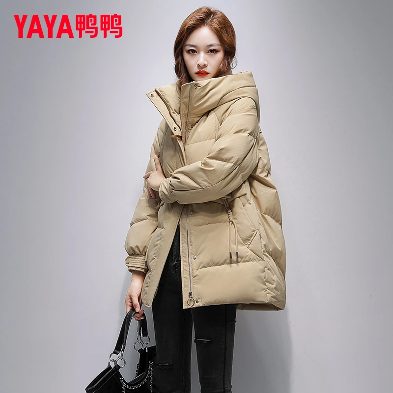 YAYA/鸭鸭品牌小个子中款羽绒服女款2025冬季新款宽松加厚面包服