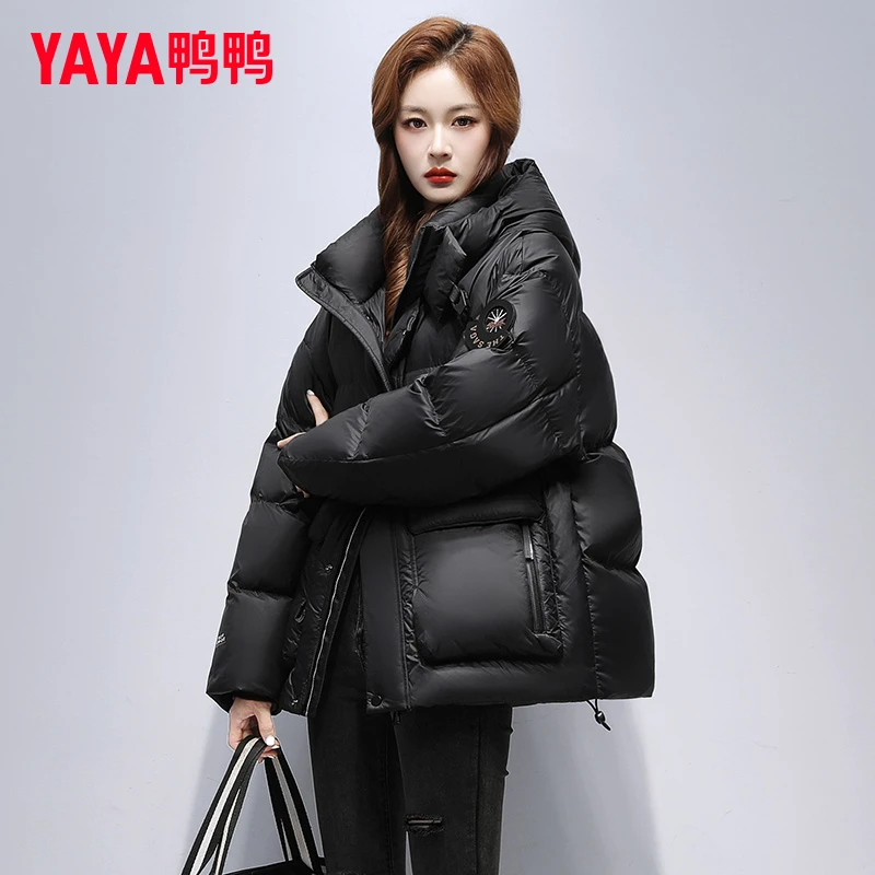 YAYA/鸭鸭羽绒服女2024年冬季新款连帽时尚休闲加厚鸭绒保暖外套