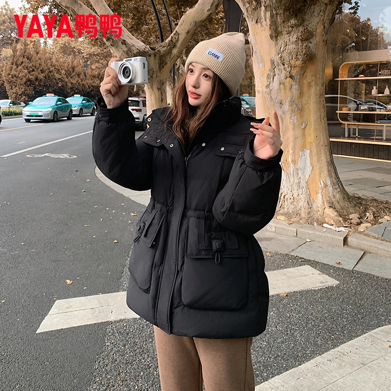 YAYA/鸭鸭羽绒服女中长款加厚2025冬季新款时尚收腰显瘦工装外套