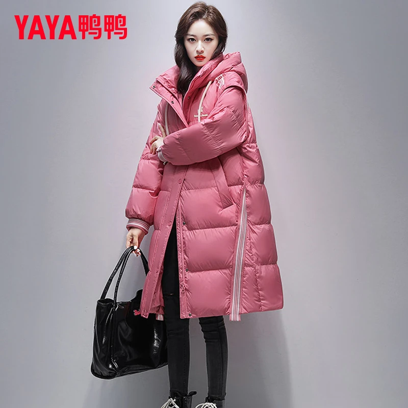 YAYA/鸭鸭品牌时尚过膝长款羽绒服女款加厚2023新年龙年宽松外套