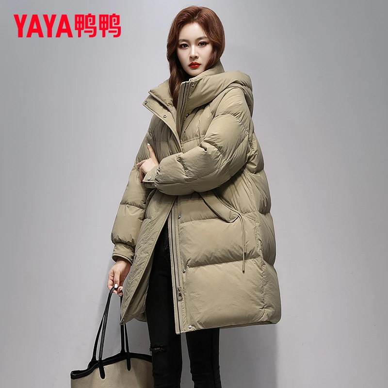 YAYA/鸭鸭时尚中长款羽绒服女2025新款冬季韩版宽松面包服外套