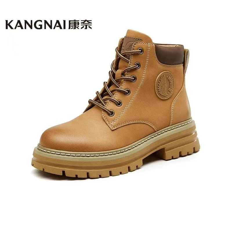 Kangnai/康奈27448秋冬头层牛皮英伦休闲圆头真皮马丁大黄靴  男