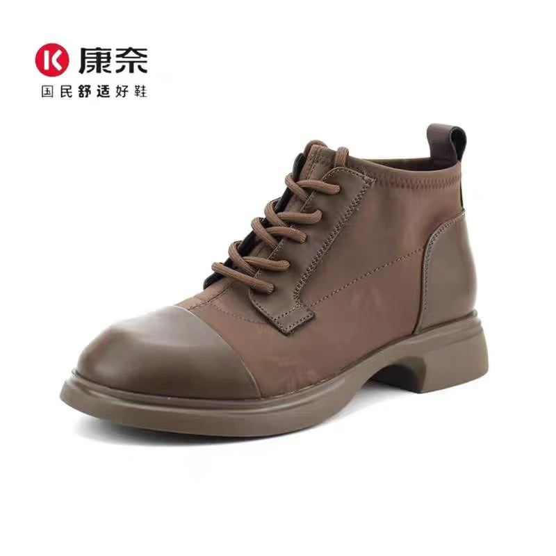 Kangnai/康奈休闲系带圆头英伦风弹力布短靴46161