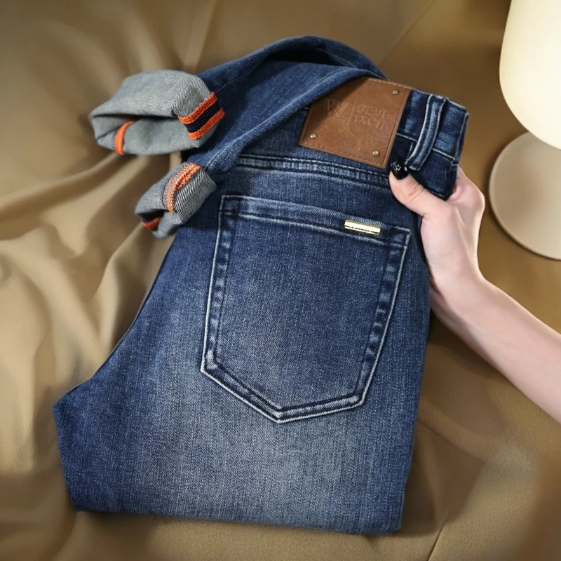 2024秋冬新款男士高品质绿牌修身直筒复古怀旧牛仔裤男款男裤